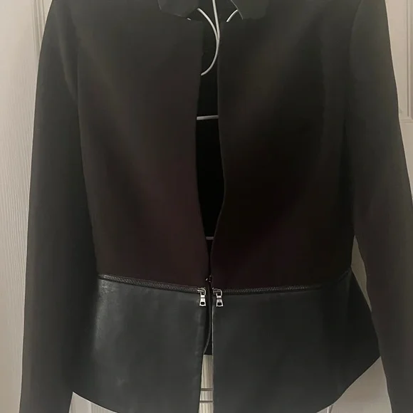 BCBGMaxAzria Black Jacket with Leather Accents removable zipper shoulder pads - Picture 2 of 12